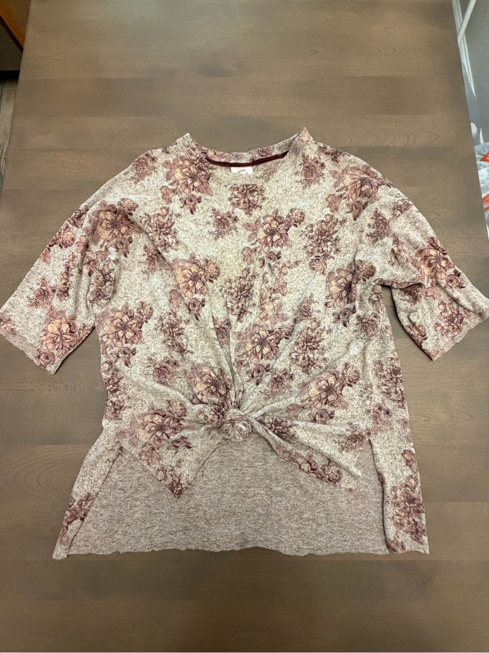Knox Rose Floral Oversized Tunic Top Size Small Mauve Cream